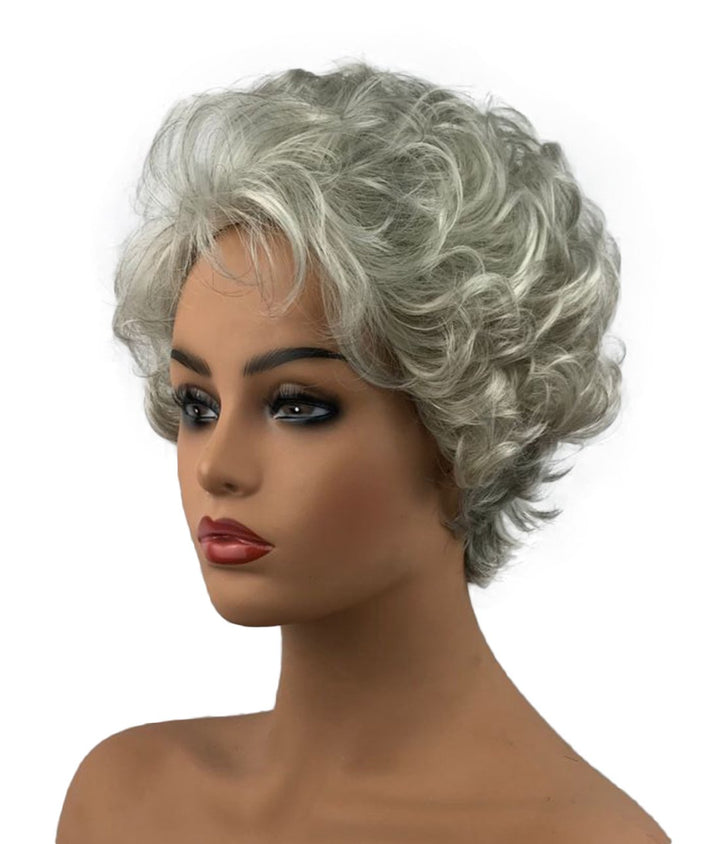 Wiginway Women Lady Mommy Grandmother Short Curly Wigs Gray White Layered Elegant Wig Hairpieces 6 Inch