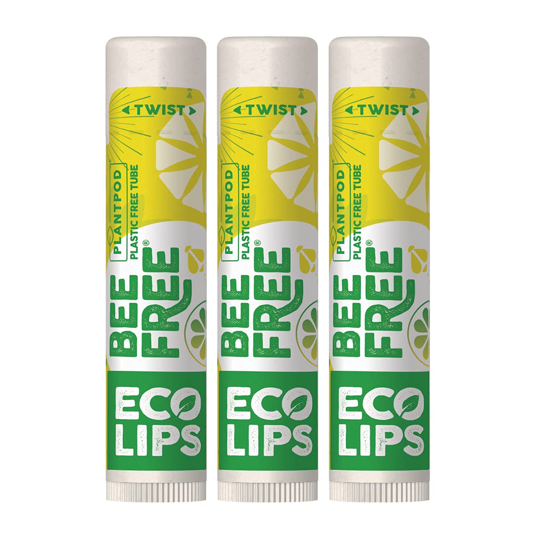 Vegan Lip Balm Lemon Lime By ECO LIPS Flavor 3 Pack - Natural Bee Free with Candelilla Wax, Organic Cocoa Butter & Coconut Oil Lip Care. Soothe & Moisturize Dry, Cracked and Chapped Lips - Made in USA