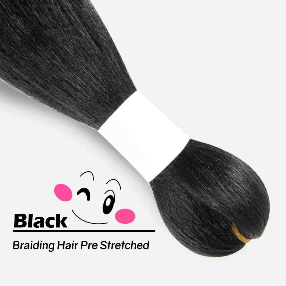 WUDAS Black Braiding Hair 10 Inch Short Pre Stretched Hair Straight Yaki Texture Synthetic Hair Extensions Softness (2 Packs,1B)