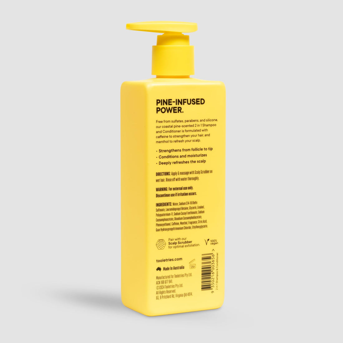 Tooletries 2-in-1 Coastal Pine Men's Shampoo and Conditioner - Pine Scented Hair Wash with Menthol and Caffeine to Promote Hair Growth, Sulfate and Paraben Free - 10.1 oz / 300ml