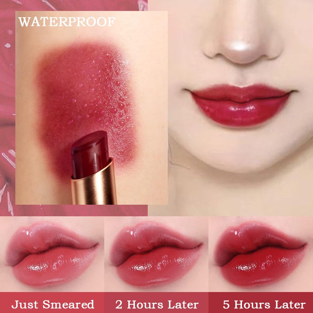 BINGBRUSH Peach Color Changing Lipstick,Moisturizer Long Lasting Lip Care Lip Balm Magic Lip Gloss Lip Tint Stain Gloss Set for Women (2 Pcs Red Cherries Lip Balm)