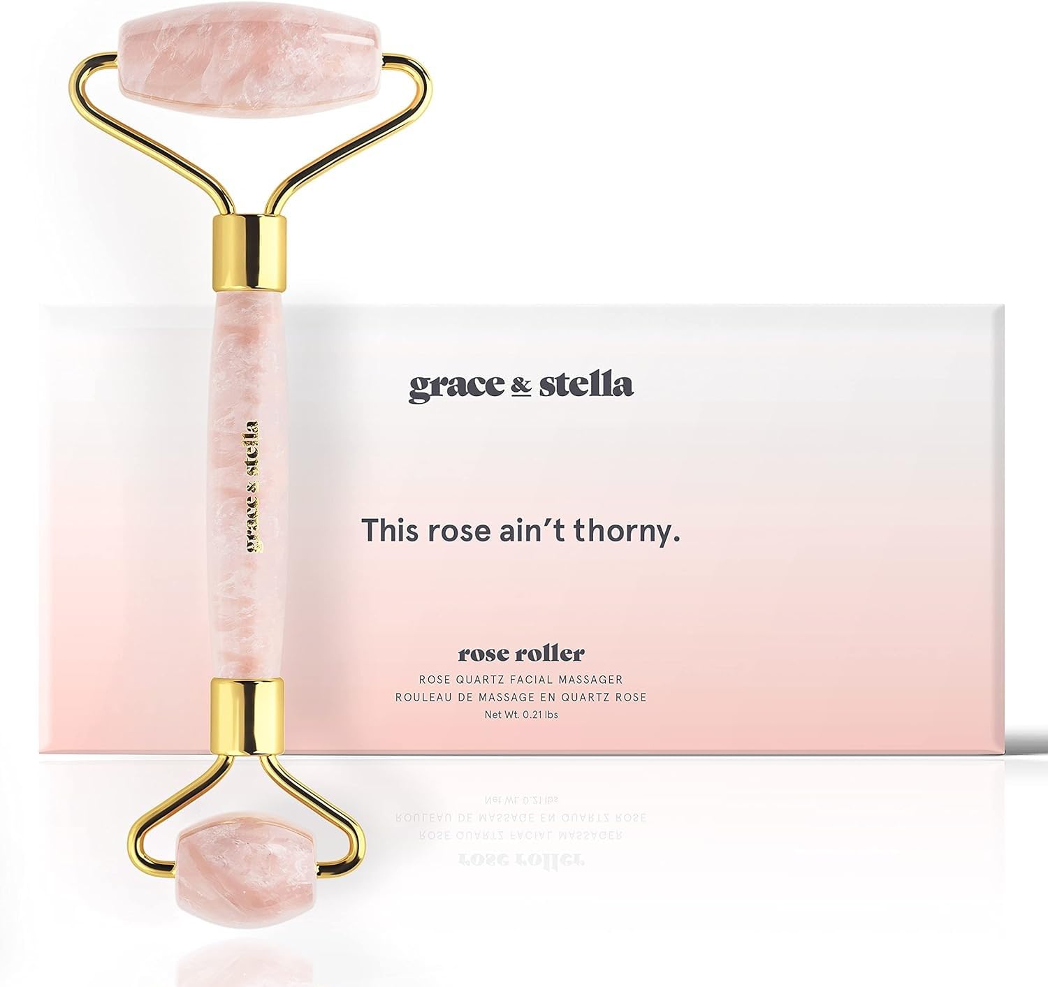 Grace & Stella Rose Quartz Jade Face Roller - Stone Face Massager and Lymphatic Drainage Tool | Eliminate Toxins & Reduce Puffiness