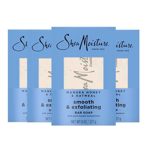 SheaMoisture Bar Soap Manuka Honey Oatmeal 4 Count Smoothing & Exfoliating Smooth and Exfoliating bar soap with 24h shea moisture nutrients for Healthy, Glowing Skin 8 oz