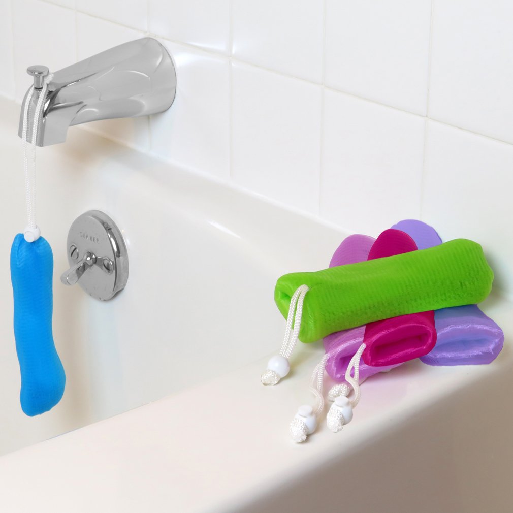 Evelots Exfoliating Mesh Loofah Soap Pouches - 5 Pack - Bath, Shower Body Facial Cleaning Scrubbers - Removes Dead Skin - Hanging Cord - Extend The Life of Your Soap Bars