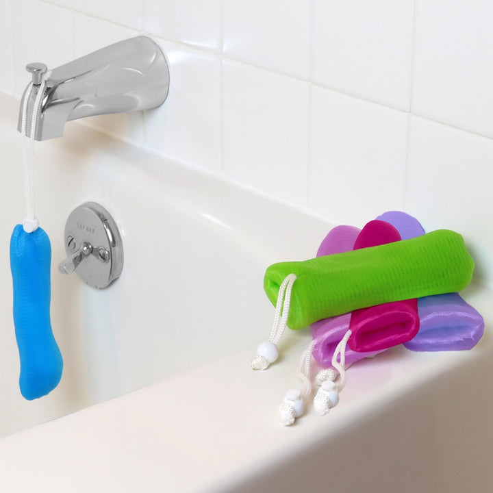 Evelots Exfoliating Mesh Loofah Soap Pouches - 5 Pack - Bath, Shower Body Facial Cleaning Scrubbers - Removes Dead Skin - Hanging Cord - Extend The Life of Your Soap Bars