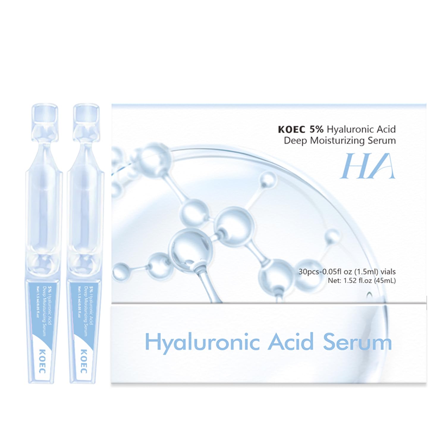 5% Hyaluronic Acid Serum Ultra-Moisturizing Vials,Hyaluronic Acid Facial Serum, Single-Use Hyaluronic Acid Tubes,Intensive Hydration,Enhances Skin Elasticity,Pre-Makeup Moisturizing Care (1 Box of 30)