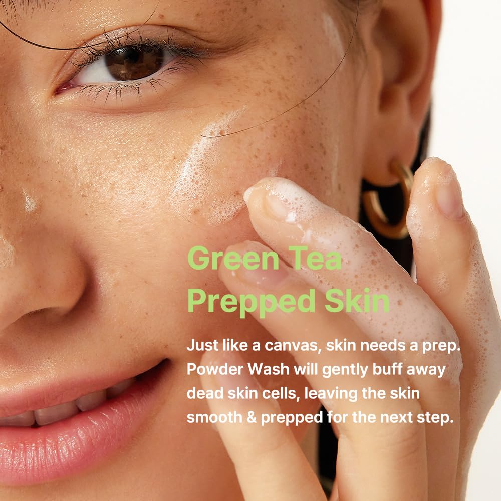 By Wishtrend Green Tea & Enzyme Powder Wash - Hydrating & Exfoliating Face Wash | Green Tea Powder, Papain, Amino Acid Surfactants, Sodium Bicarbonate | Gentle Cleanser Deeply Cleanses Pores, 110g