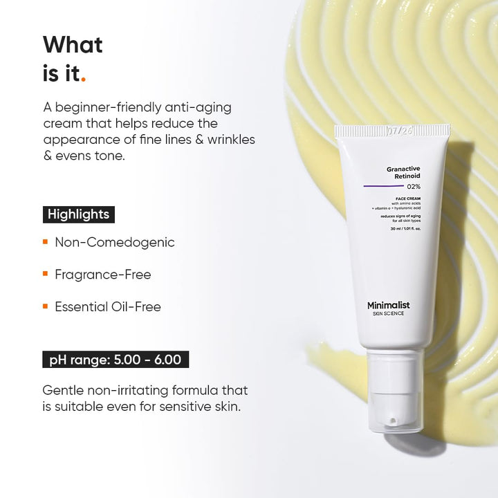 Minimalist 2% Retinoid Anti Aging Night Cream for Wrinkles & Fine Lines | Improves Skin Elasticity, Stimulates Collagen Production for Radiant & Glowing Skin | 1 Fl Oz / 30 ml