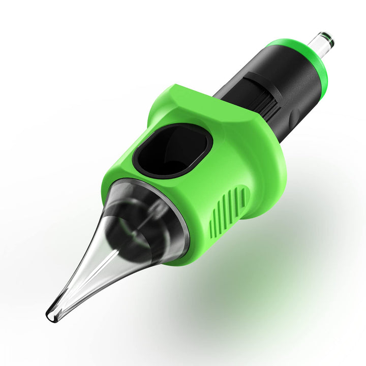 INKin Kelly Tattoo Needles Cartridges Soft Silicone Finger Ledge 7RS 0.35mm Standard Round Shader 16Pcs With Membrane Long Taper Tattoo Machine Pen Supplies (1207RS)