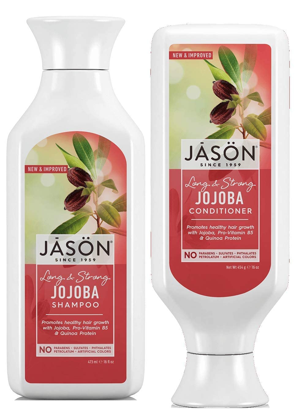 Jason Jojoba Long and Strong Shampoo and Conditioner Bundle With Jojoba Seed Oil, Aloe Vera, Vitamin B5 and Wheat Protein, 16 oz. and 16 oz. Each