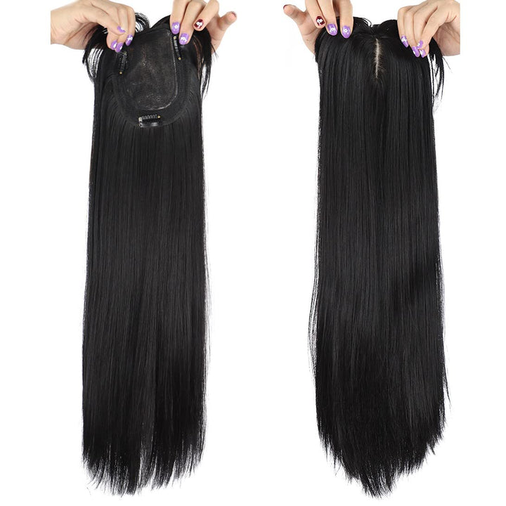 LesafeV 50cm Long Seamless Nature Look Clip in Hairpiece with Side-Fringe Extension Forehead Topper for Women with Thinning Hair Straight Black