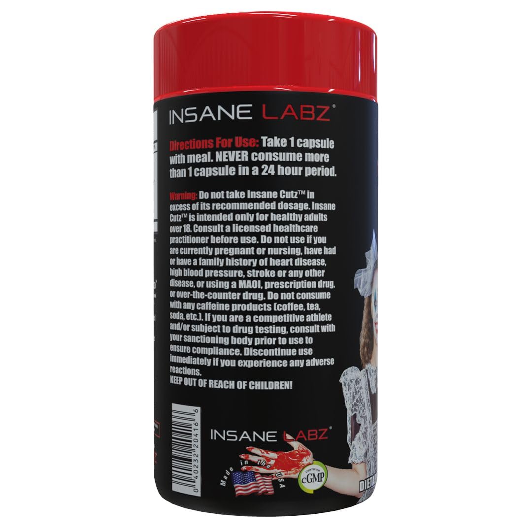 Insane Labz Insane Cutz Intense Fat Burner for Men and Women, Thermogenic Weight Loss Supplement with Dandelion Root Extract Fueled by AMPiberry, Appetite Suppressant - 45 Daily Srvgs (45 Capsules)