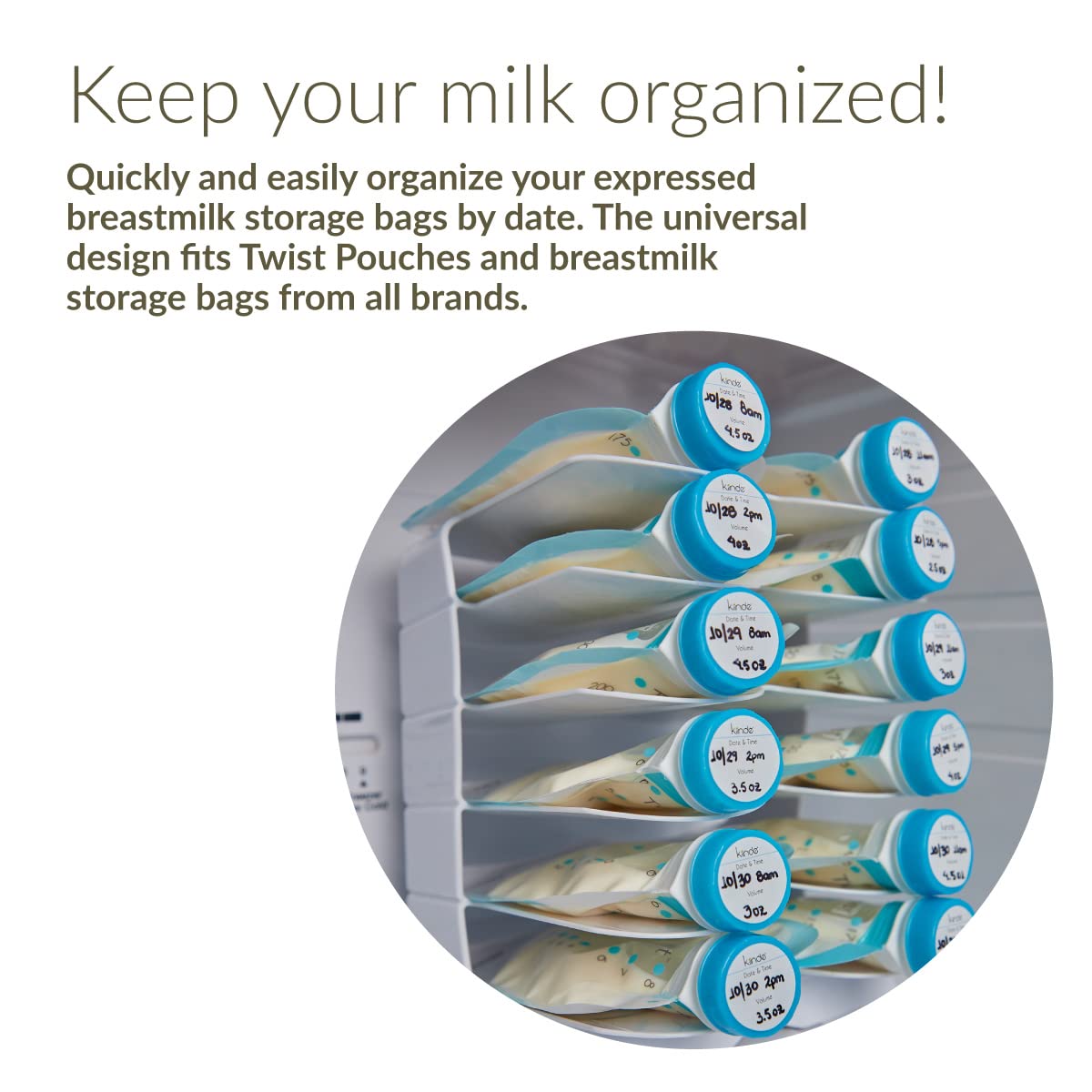 Kiinde Keeper Breast Milk Bags and Baby Food Pouches Organizer, Freezer Storage