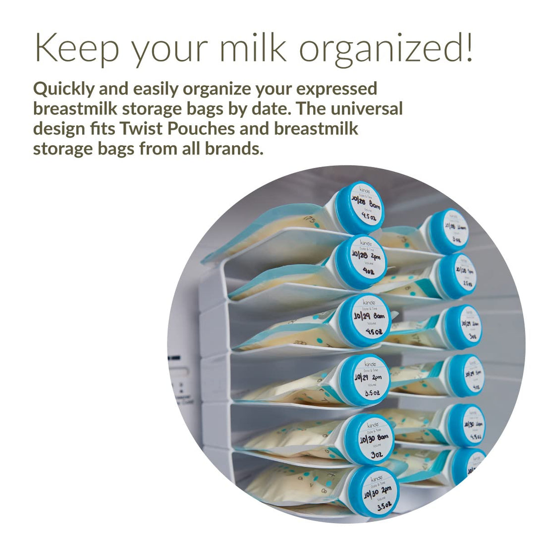 Kiinde Keeper Breast Milk Bags and Baby Food Pouches Organizer, Freezer Storage