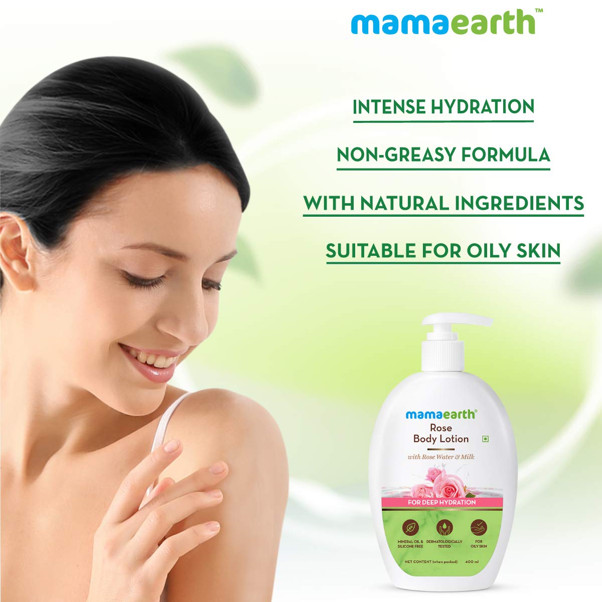 Mamaearth Rose Body Lotion for Oily Skin | Deep Hydration with Rose Water & Milk | Nourishing & Long-Lasting Moisturizer | 13.53 Fl Oz/400 ml
