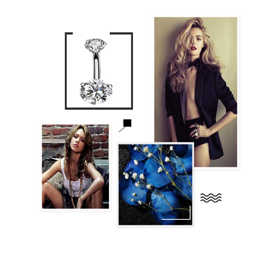 Jconly 14G Belly Button Ring with 316L Steel Piercing Needles and Clamp Belly Kit