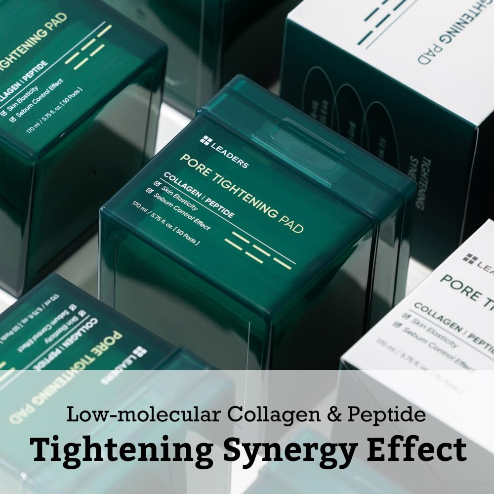 LEADERS Pore Tightening Toner Pad - Triple-Action Pore Improvement Skin Elasticity| Vegan-Certified | Clinically Proven Efficacy | Korean Skincare 50 Pads x 170ml