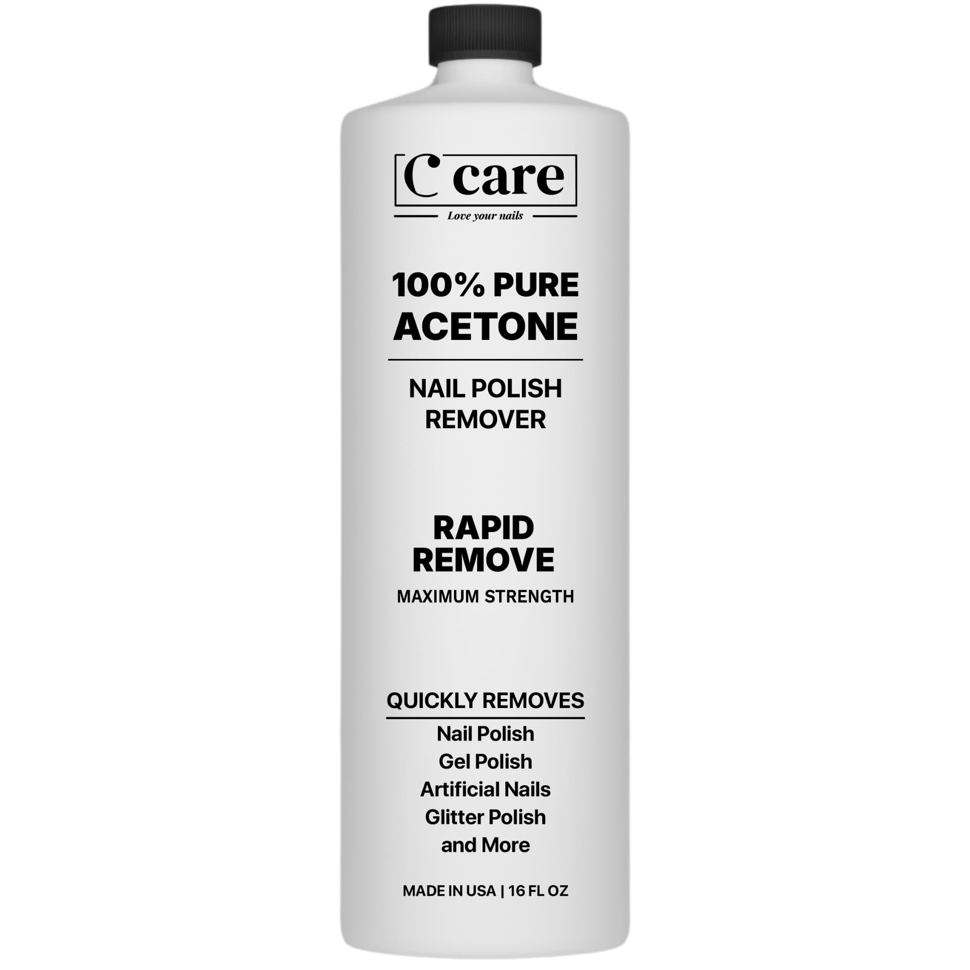 C CARE 100% Pure Acetone Nail Polish Remover | Professional Quality | Rapidly Removes Natural, Gel, Acrylic, and Glitter Nails | 16 Fl oz