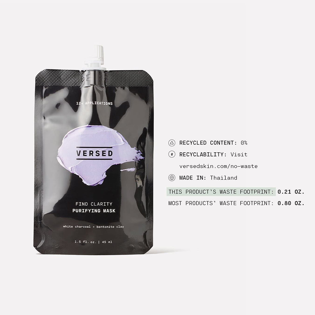 Versed Find Clarity Purifying Clay Mask - Clay and Charcoal Hydrating Facial Mask for Blemish Treatment - Blackhead Remover and Exfoliator - Vegan (1.5 fl oz)