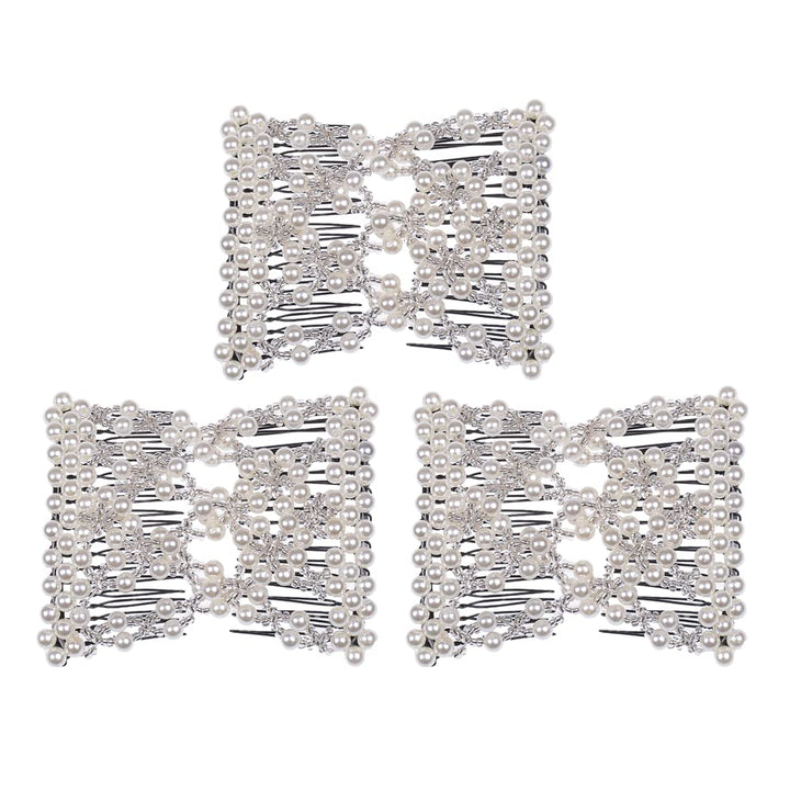 Lovef 3 Pcs Fashion Exquisite Beaded Ez Stretchable Combs Flower Pearl Double Hair Combs Magic Crystal Double Clips Insert Combs for Lady Women Girls