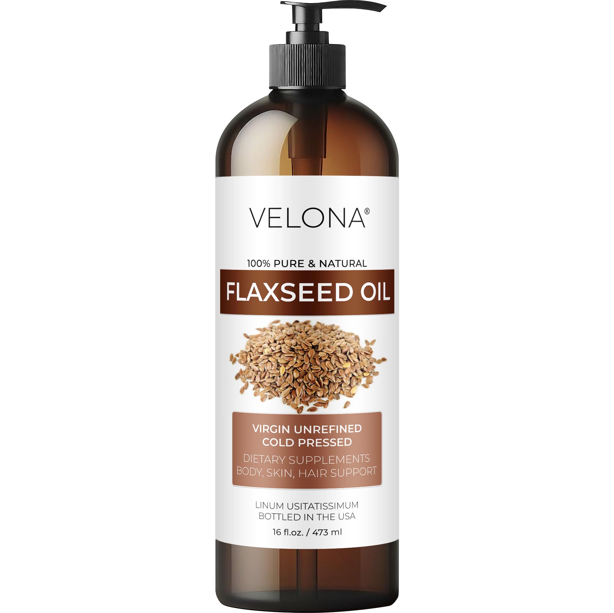 velona Flaxseed Oil - 16 Fl Oz | 100% Pure and Natural Carrier Oil | Unrefined, Cold Pressed | Hair Growth, Body, Face & Skin Care | Use Today - Enjoy Results