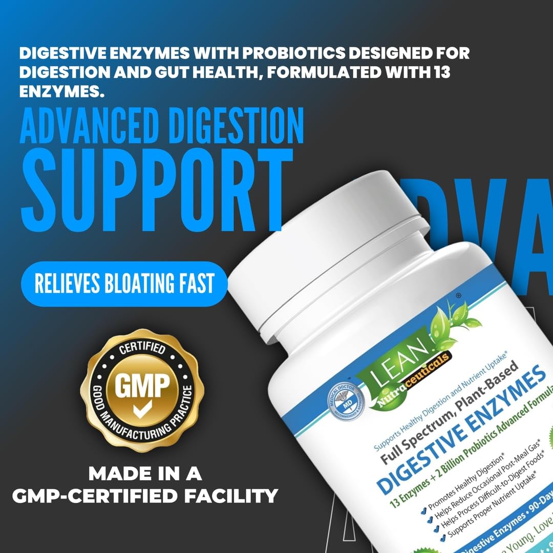 Digestive Enzymes for Gut Health – Bloating & Gas Relief Supplement – IBS Support, Probiotic-Infused Enzyme for Women & Men – Breaks Down Dairy, Carbs & Fats – Keto & Paleo Friendly – 90 Capsules