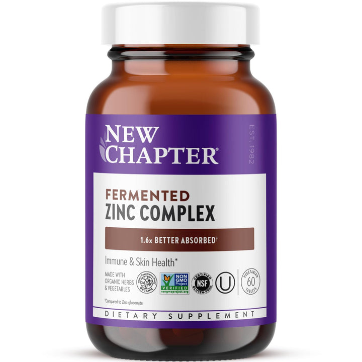 New Chapter Zinc Supplement, Fermented Zinc Complex, ONE Daily for Immune Support + Skin Health, Mineral-Balancing Formula Rich in Copper, Easy to Swallow & Digest, 60 Count (2 Month Supply)