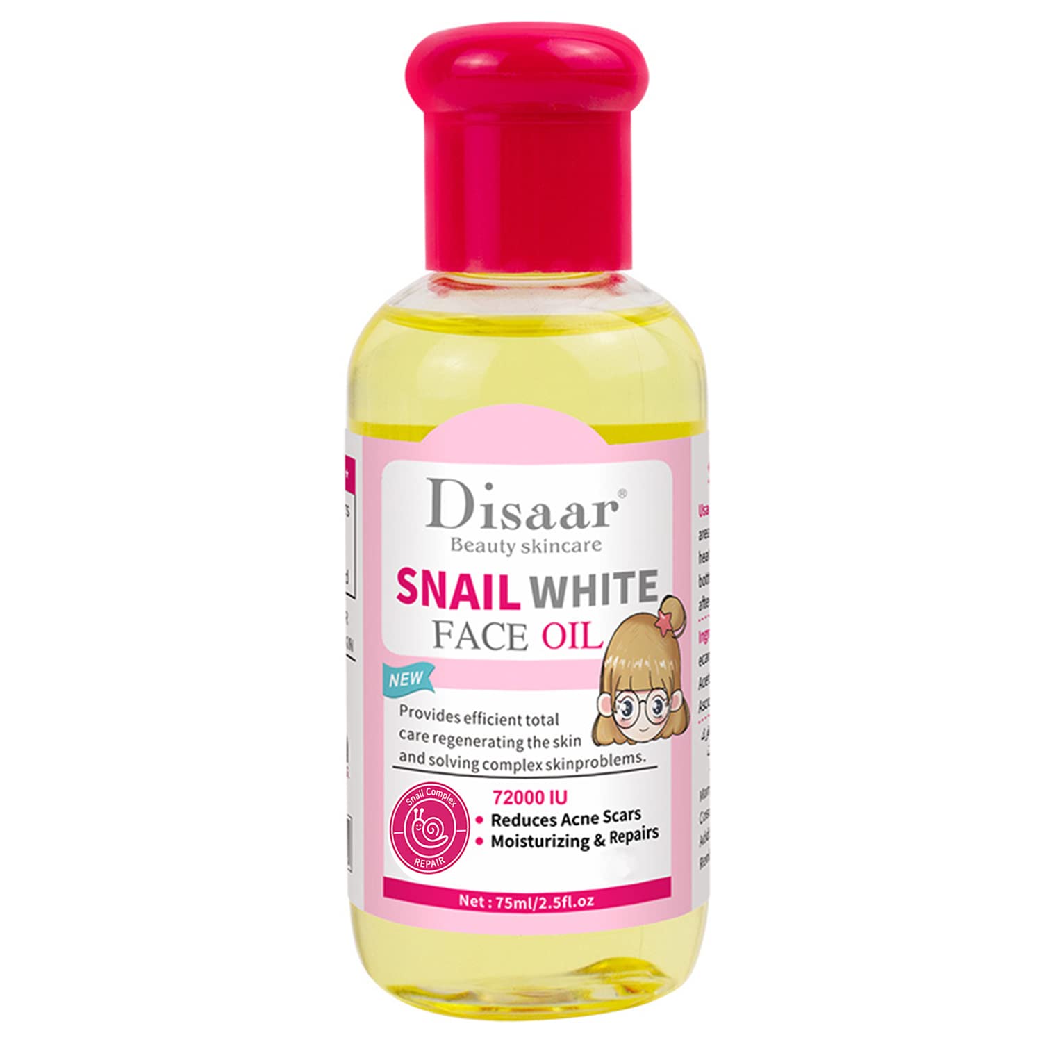 DISAAR Beauty Snail Face Body Oil Reduces Acne Scars Moisturizing Dry Facial Skin Care Repairs 75ml/2.5fl.oz