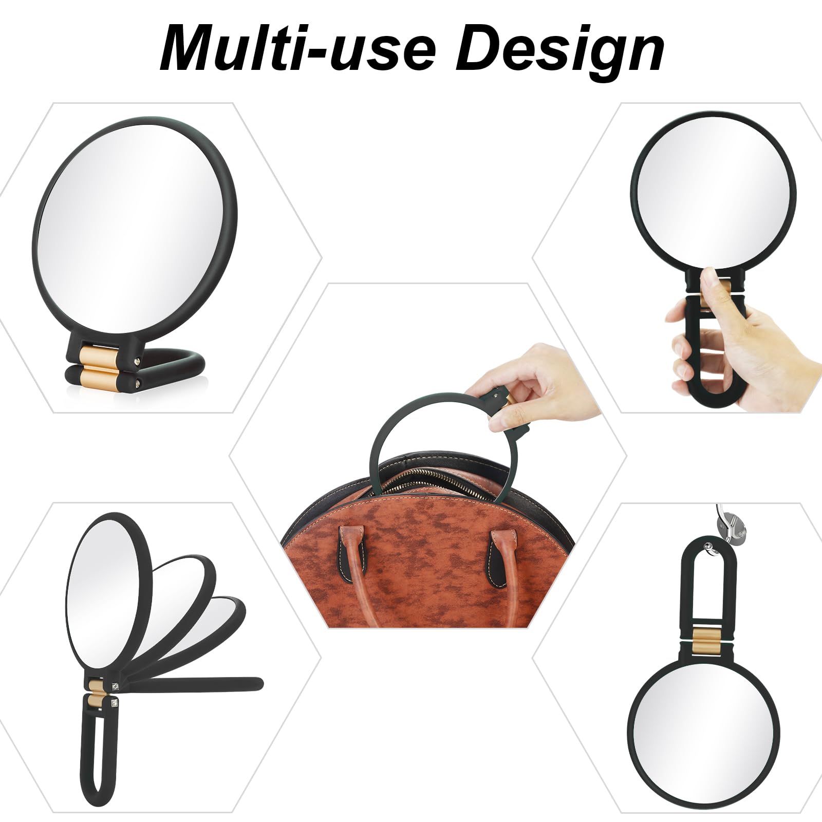 Martvex 1x 30x Magnifying Travel Mirror, Hand Mirror with Handle - Double Side Hand Held Mirror with 1x30x Magnification & Foldable Handle, Portable Travel Makeup Hand Mirror for Women (Black)