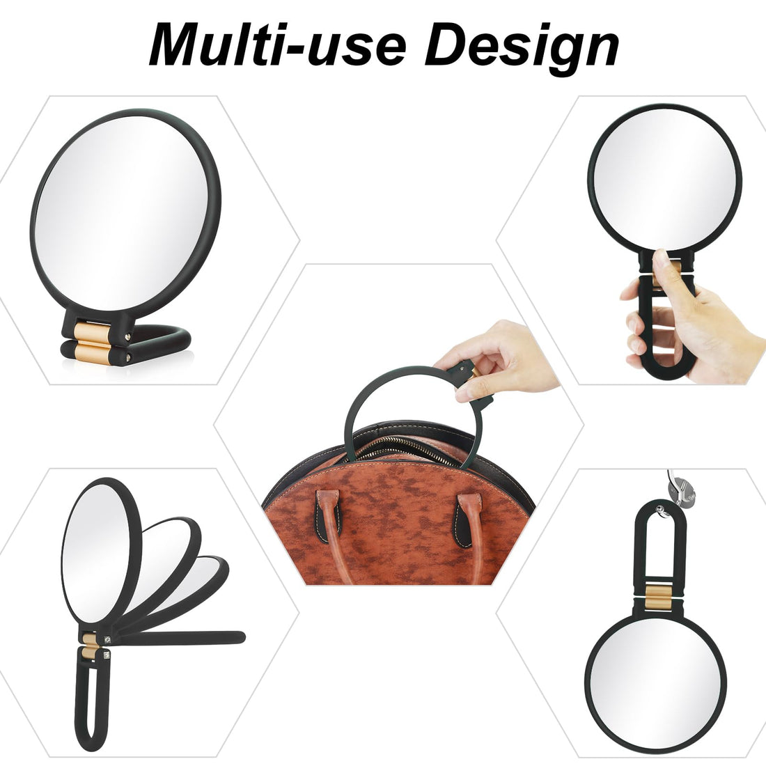 Martvex 1x 30x Magnifying Travel Mirror, Hand Mirror with Handle - Double Side Hand Held Mirror with 1x30x Magnification & Foldable Handle, Portable Travel Makeup Hand Mirror for Women (Black)