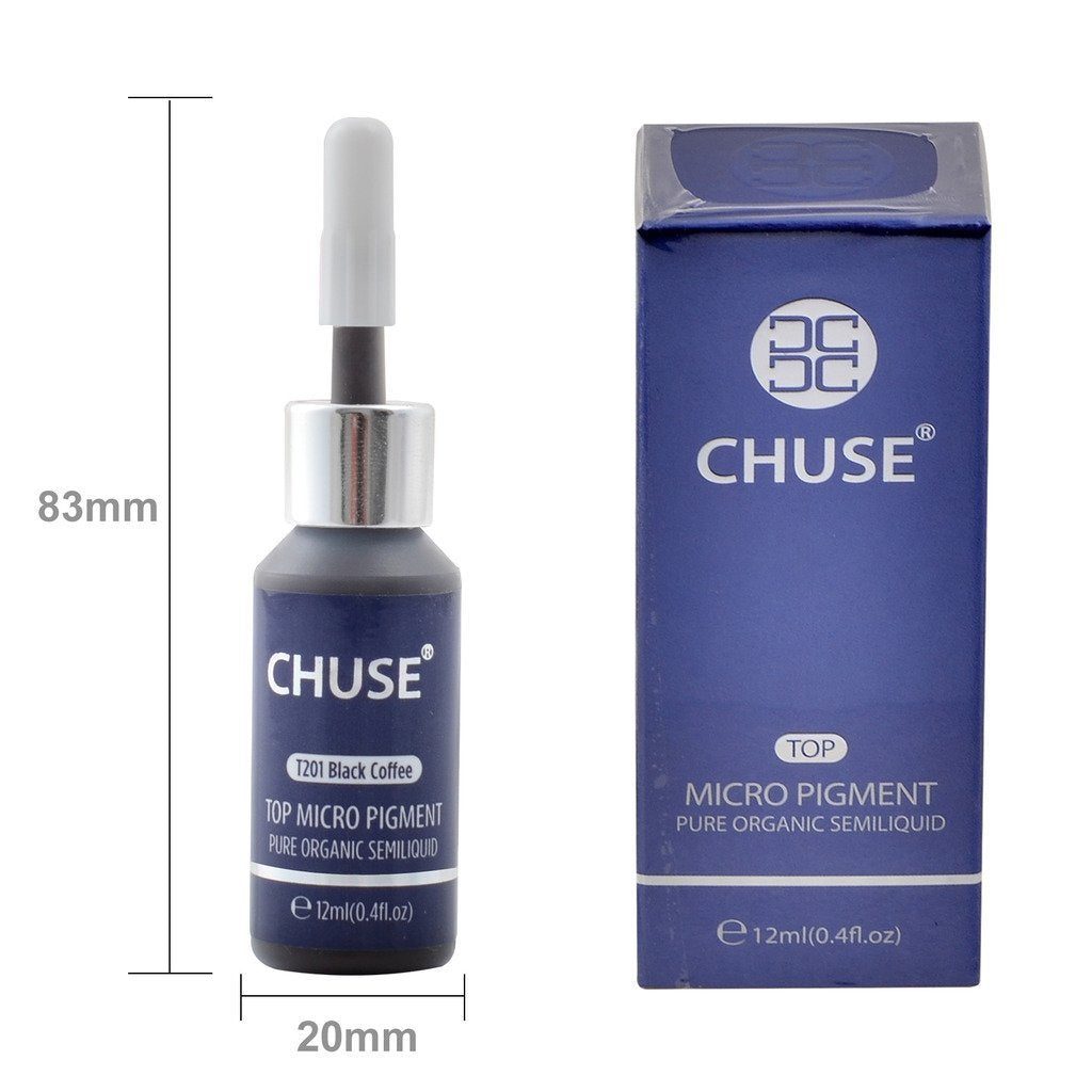 CHUSE T201, 12ml, Black Coffee, Passed SGS, DermaTest Top Micro Pigment Cosmetic Color Permanent Makeup Tattoo Ink