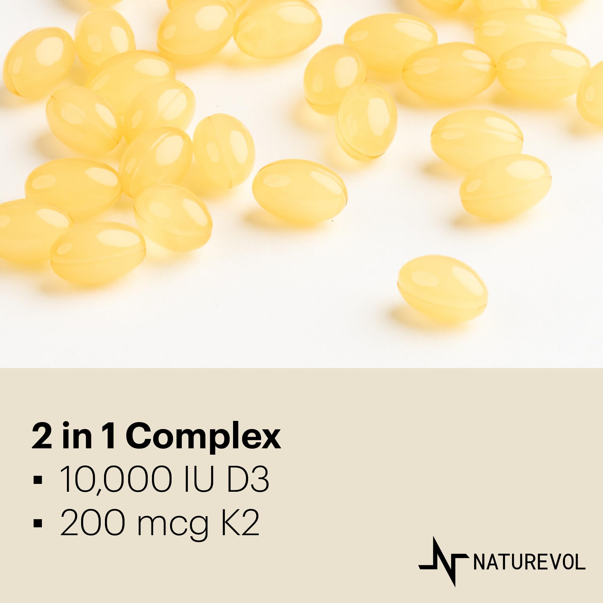 Vitamin D & K Complex with Coconut MCT Oil | D3 10000 IU Plus K2 (MK-7) 200 mcg for Healthy Muscle Function & Immune Support | Easy to Swallow | Soy & Gluten Free - Mini Softgels (240 Servings)