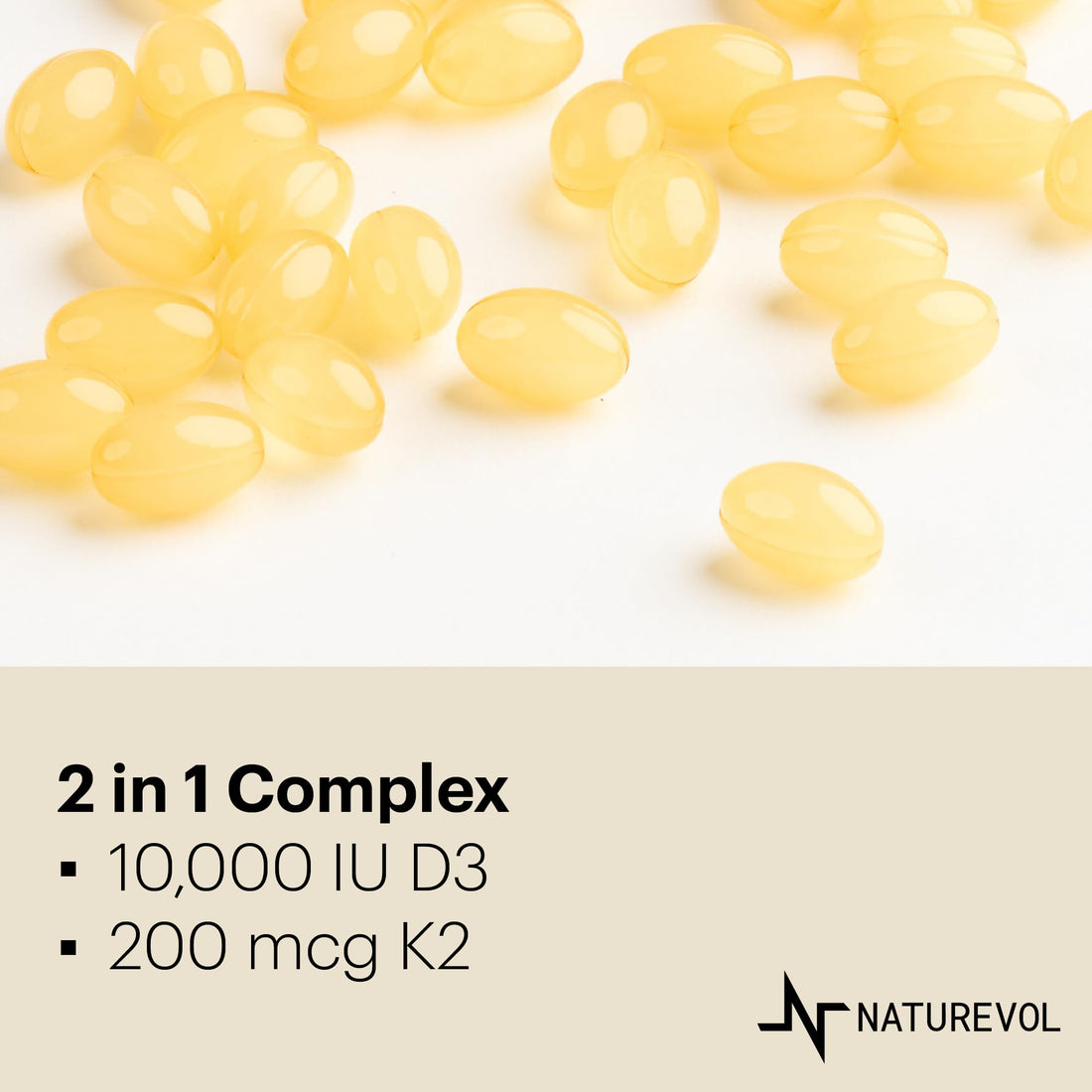 Vitamin D & K Complex with Coconut MCT Oil | D3 10000 IU Plus K2 (MK-7) 200 mcg for Healthy Muscle Function & Immune Support | Easy to Swallow | Soy & Gluten Free - Mini Softgels (240 Servings)