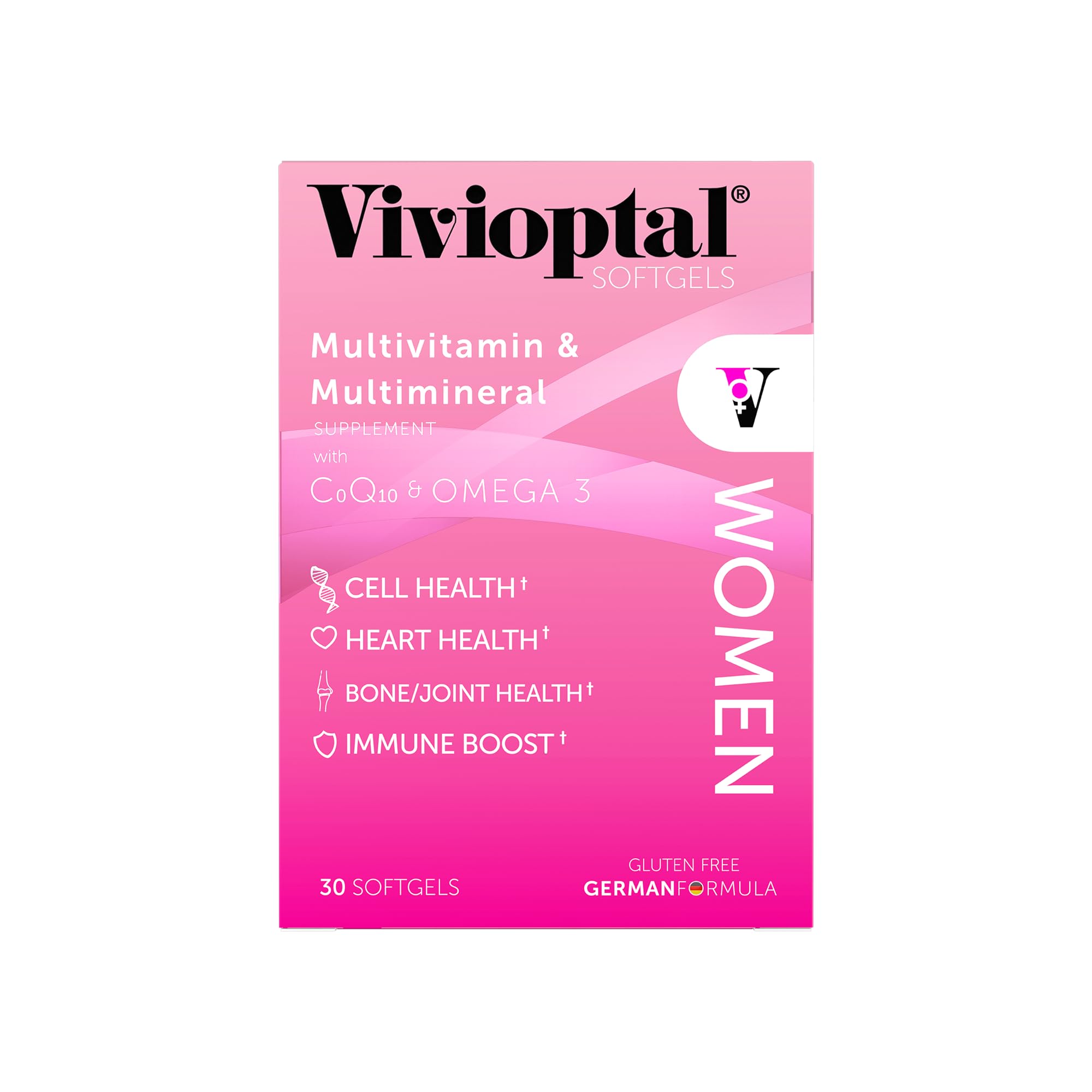 Vivioptal Women, 30 Capsules, CoQ10 & Omega-3, Multivitamin & Multimineral, Gluten Free, German Formula
