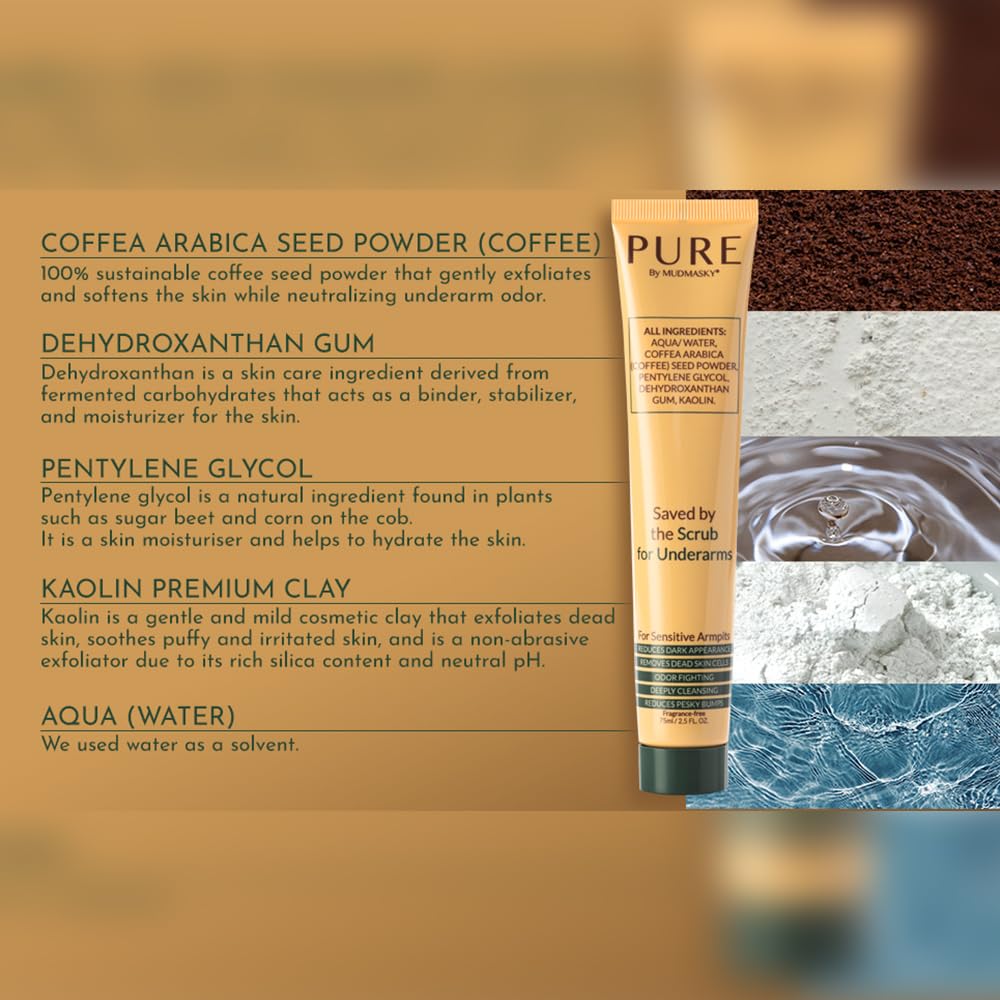 PURE by MUDMASKY Softening Saved by the Scrub For Underarms. Armpit Detox Scrub & Mask. Natural & Clean Body Scrub