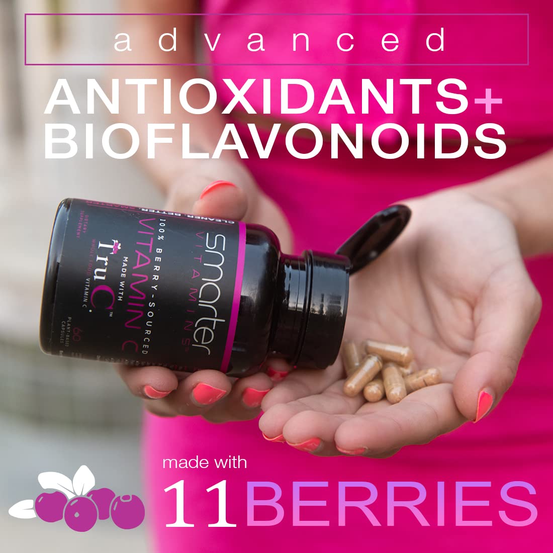 Smarter Raw Whole Food Vitamin C from Berries, Premium Antioxidants, Bioflavonoids & Polyphenols, 60 Vegan Capsules