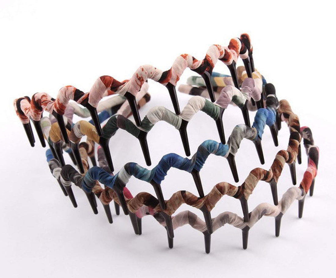 Numblartd 5 Pcs Leopard Print Wrapping Toothed Wavy Headband Zigzag Comb Hair Band - Women Fashion Hair Hoop Hairband Hair Accessory (Color Random)