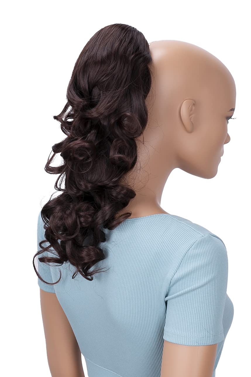 18 & 150g Hair Piece Pony Tail Extension (BROWN MIX CHOCOLATE BRUNETTE) Very Long & Voluminous curled wavy Heat-Resisting Like Real Human Hair