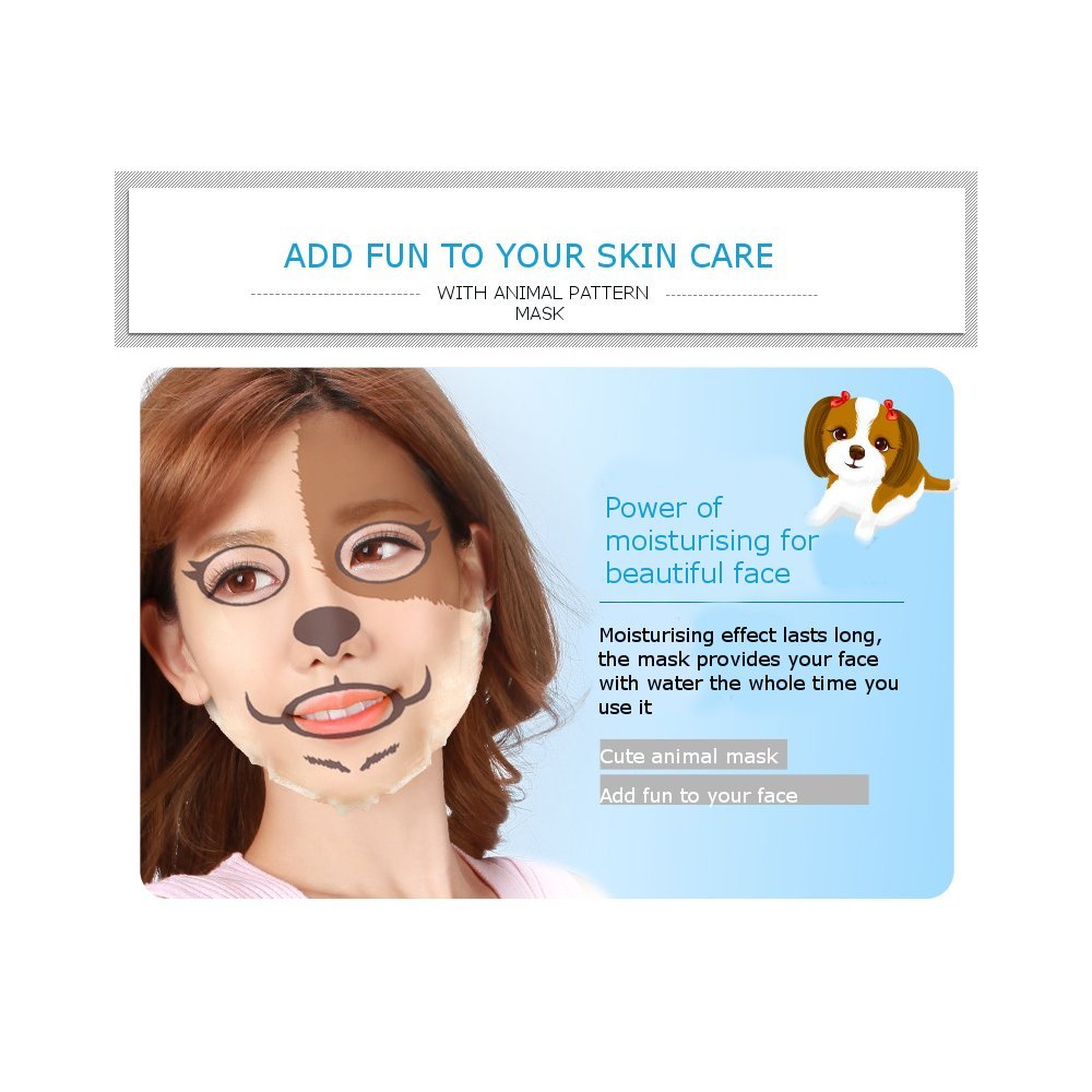 Moisturizing Face Mask Sheet Enriched with Natural Serum for Radiant and Nourished Skin. At Home Spa Facial with Fun Animal Characters: Panda, Tiger, Sheep, Dog (4 Sheets Variety Pack)