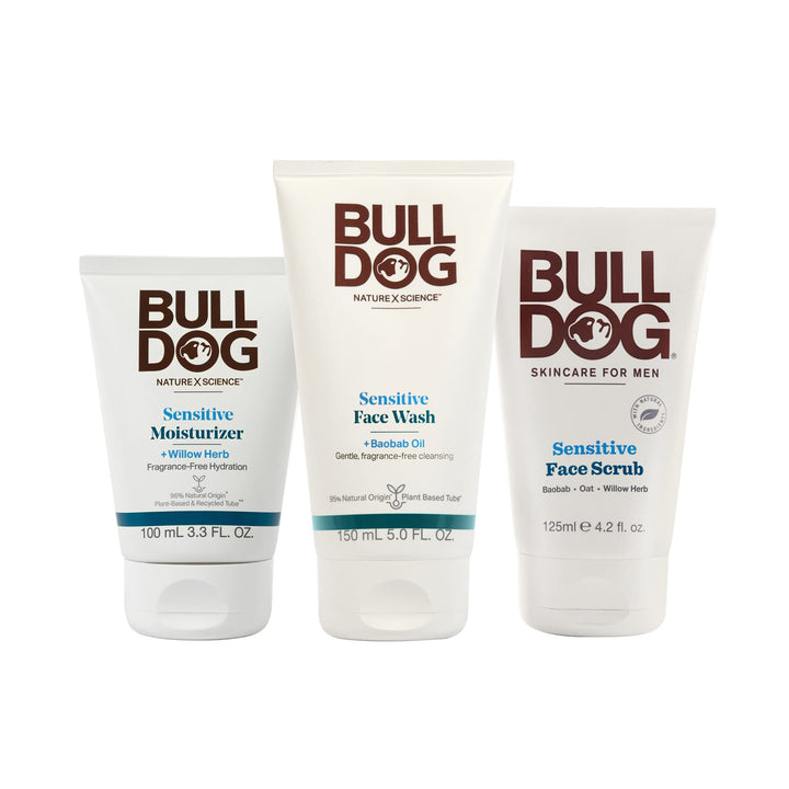 Bulldog Mens Skincare and Grooming Sensitive Full Face Kit with Sensitive Moisturizer, Sensitive Face Wash and Sensitive Face Scrub