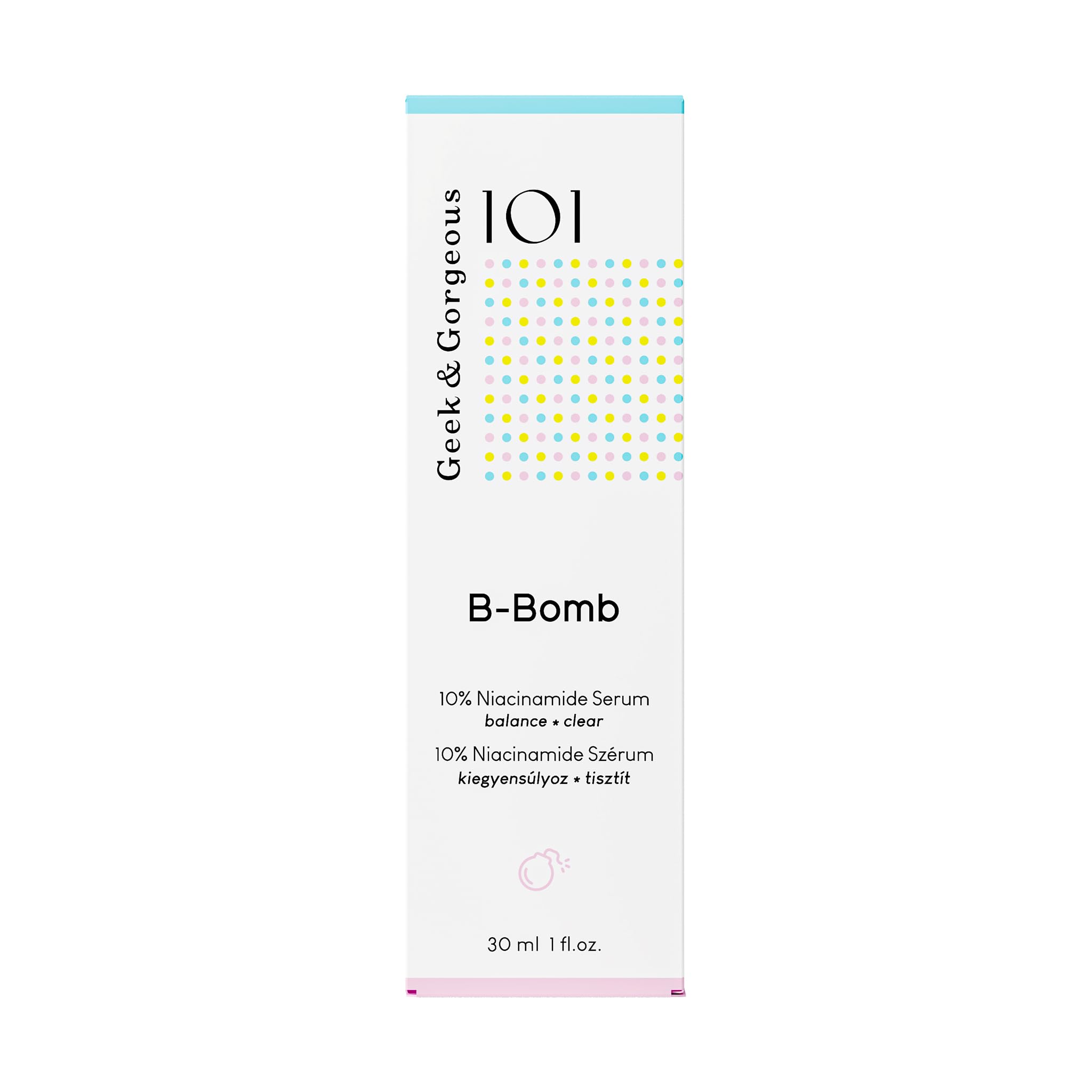 Geek & Gorgeous - B-Bomb - 10% Niacinamide Serum, Zinc PCA & Sarcosine, helps enlarged pores, oiliness and blemishes, combination skin, 1 oz
