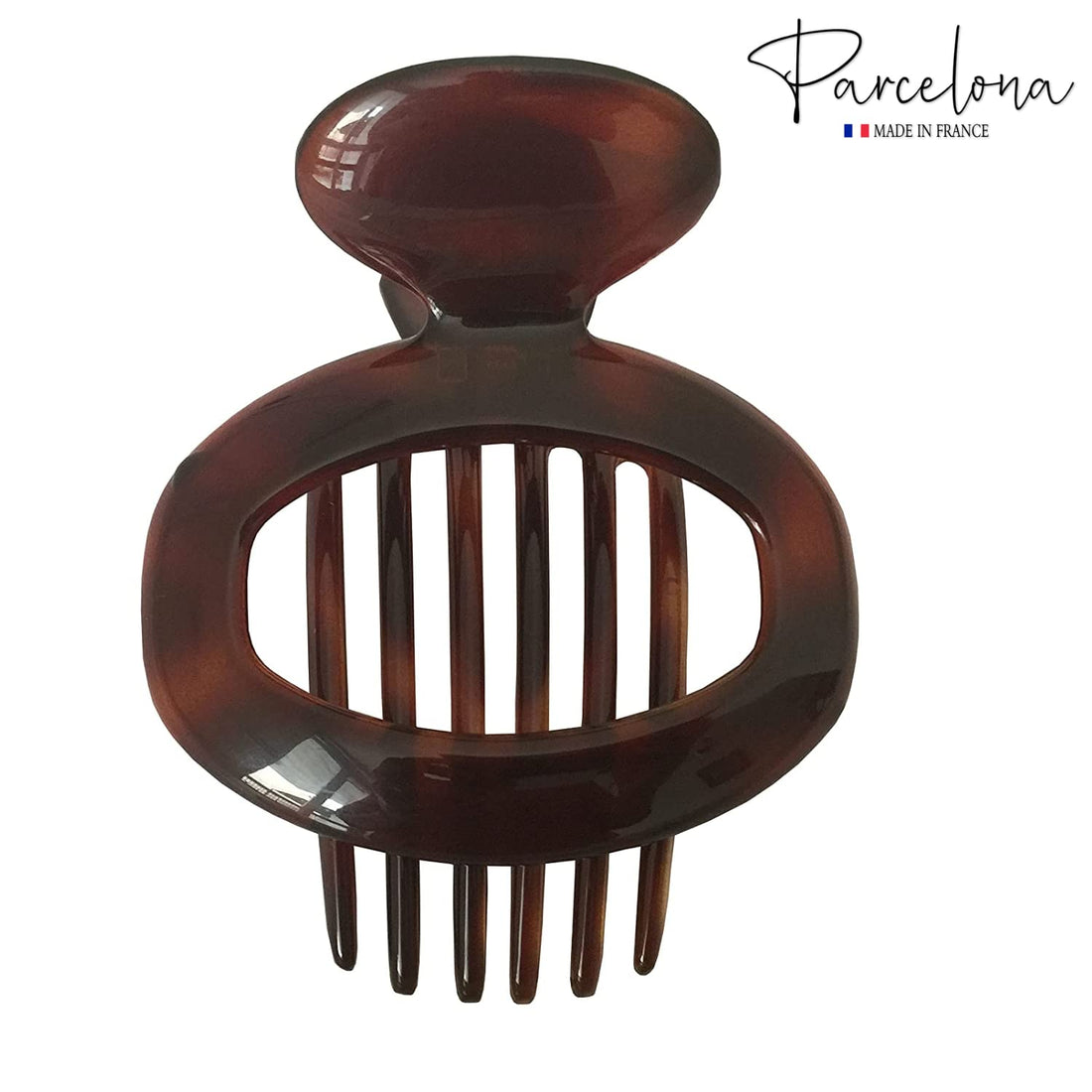 Parcelona French Large Oval Shell Brown 4 Inches Celluloid Side Slide In Secure Grip Hair Updo Hinge Hair Claw
