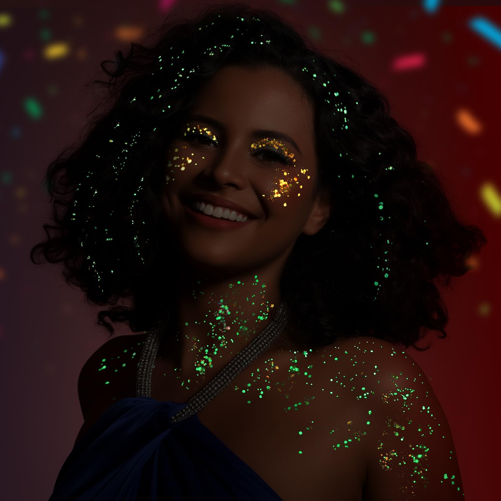 Teenitor 12 Colors Glow in The Dark Glitter Gel, Face Glitter Body Glitter Gel Hair Glitter for UV Black Light Makeup Raves Festivals