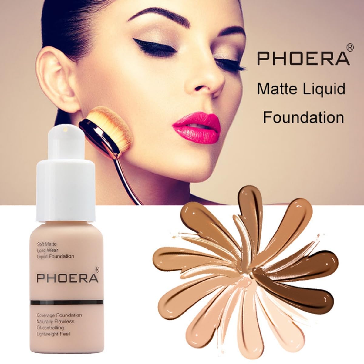 2 Pack PHOERA Foundation,Full Coverage Foundation, Concealer Foundation Full Coverage Flawless New 30ml PHOERA 24HR Matte Oil Control Concealer(103 Warm peach)