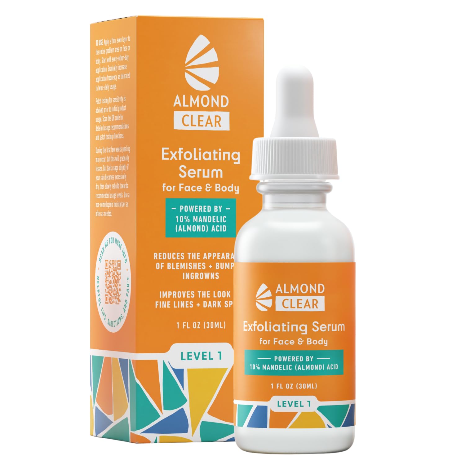 Body Clearing Serum Level 1- for body acne, folliculitis, ingrown hairs, scars, sun damage - butt, chest, back, thighs - mandelic acid - naturally antibacterial/antifungal | by AlmondClear