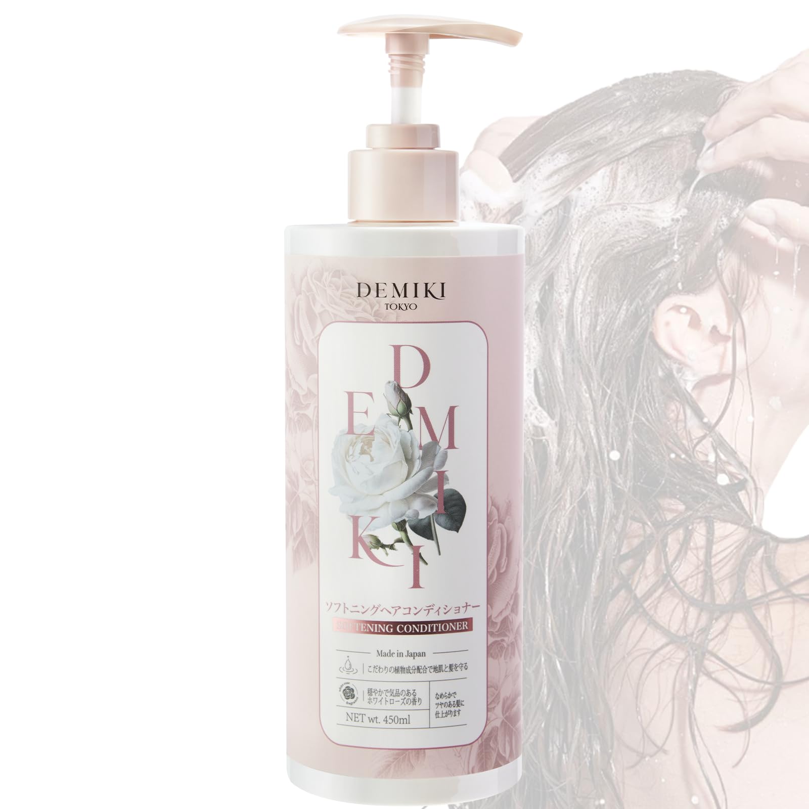 DEMIKI Japanese Conditioner for Women. Organic Rose Scent, Repair & Hydrate for Damaged, Anti-Dandruff Conditioner for Men, Cruelty-Free, Paraben & Sulfate-Free Hair Care, 16oz