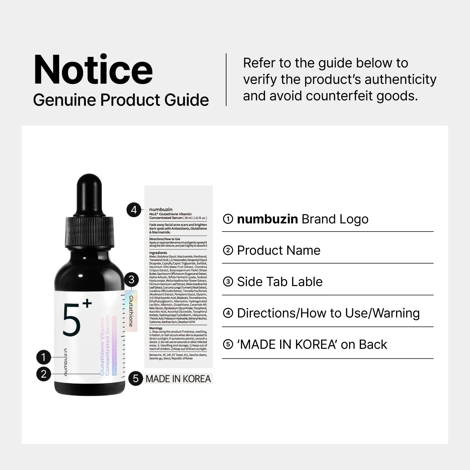 numbuzin No.5 Serum | Tranexamic Acid 4%, Niacinamide 5%, Glutathione, Vitamin C | Vitamin Concentrated Serum | Hyperpigmentation| Suitable for Sensitive Skin, Korean Skincare | 1.01 fl. oz.