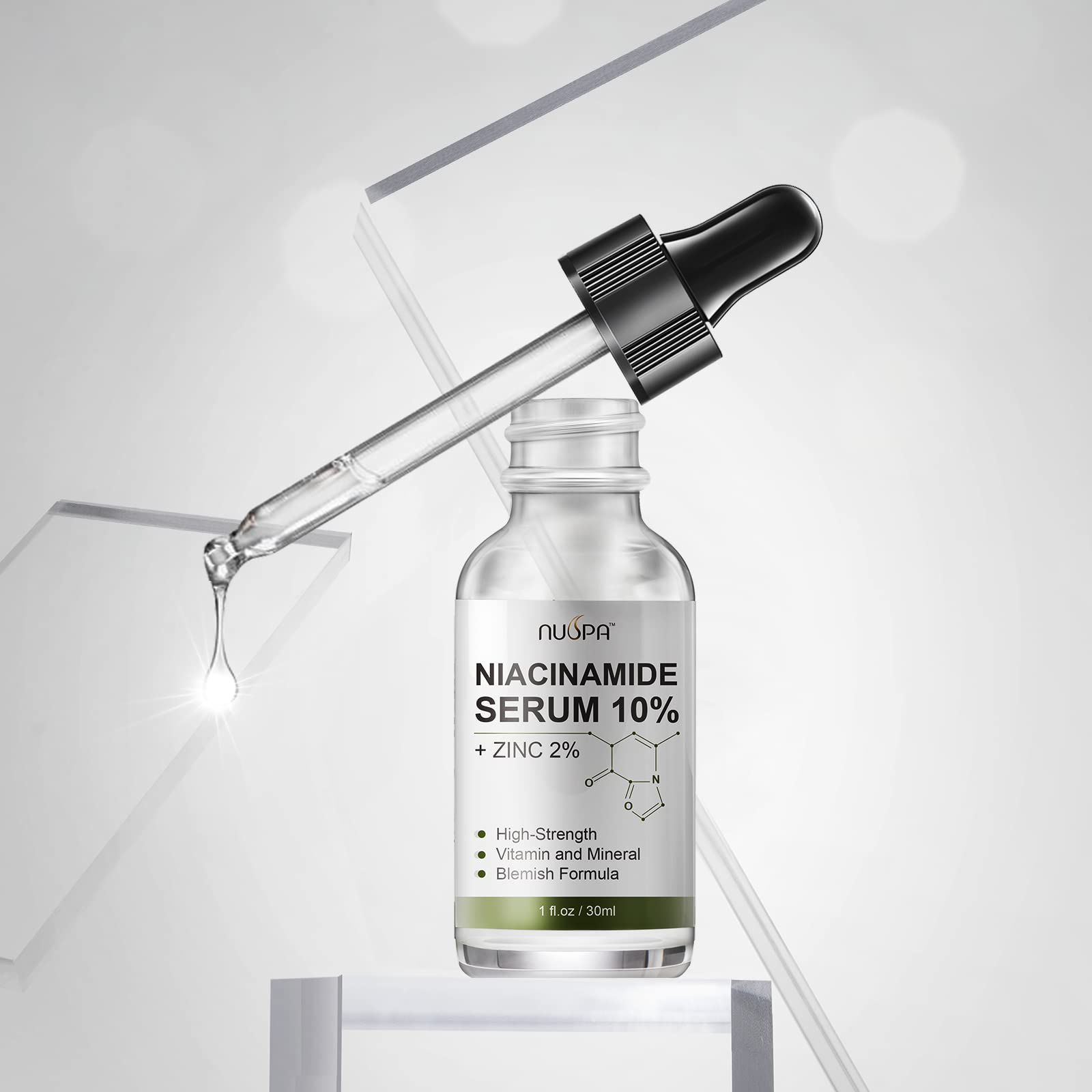 NUSPA Niacinamide Serum 10% Plus Zinc 2% for Face Skin Care Vitamin B3 Facial Serum with Hyaluronic Acid for Dry Skin and Pore SkinTreatment,Multi-Use For Face,Neck,Hand