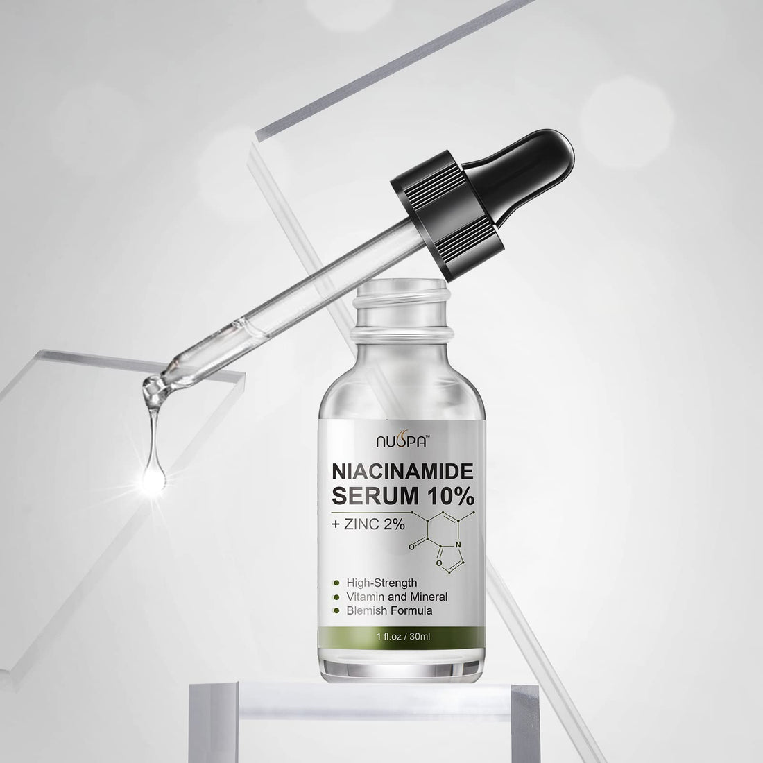 NUSPA Niacinamide Serum 10% Plus Zinc 2% for Face Skin Care Vitamin B3 Facial Serum with Hyaluronic Acid for Dry Skin and Pore SkinTreatment,Multi-Use For Face,Neck,Hand