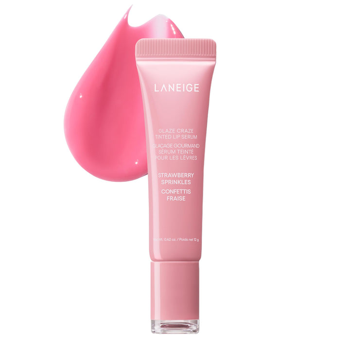 LANEIGE Glaze Craze Tinted Lip Serum, Strawberry Sprinkles: Hydrating Serum for Glossy,Nourished Lips with Plumping Polypeptides,0.42 oz